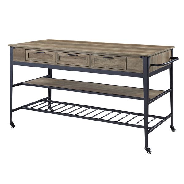 Acme - Macaria Kitchen Island AC00402 Rustic Oak & Black Finish