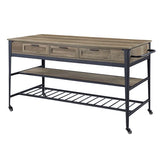 Acme - Macaria Kitchen Island AC00402 Rustic Oak & Black Finish