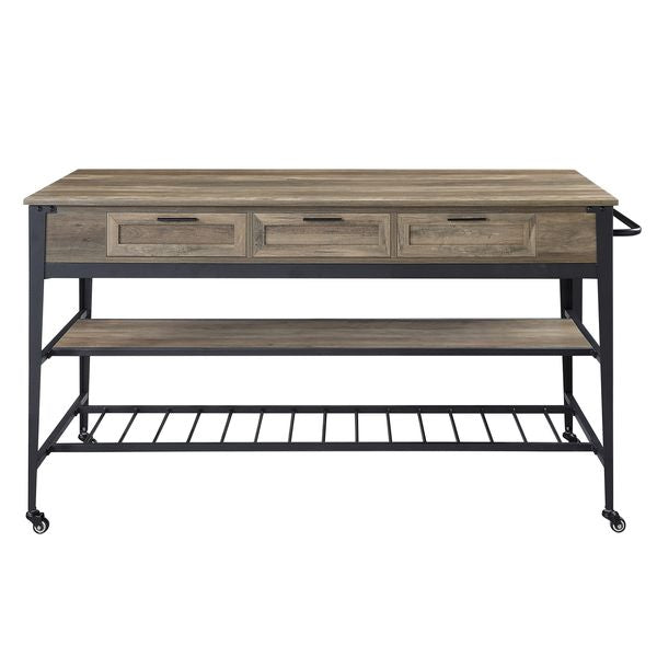 Acme - Macaria Kitchen Island AC00402 Rustic Oak & Black Finish