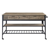 Acme - Macaria Kitchen Island AC00402 Rustic Oak & Black Finish