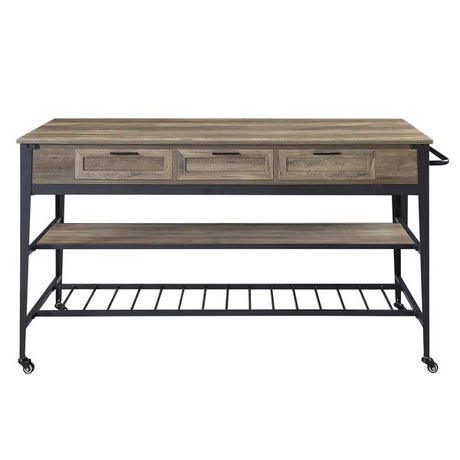 Acme - Macaria Kitchen Island AC00402 Rustic Oak & Black Finish