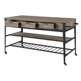 Acme - Macaria Kitchen Island AC00402 Rustic Oak & Black Finish