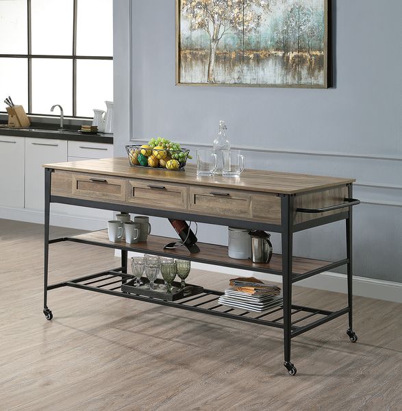 Acme - Macaria Kitchen Island AC00402 Rustic Oak & Black Finish