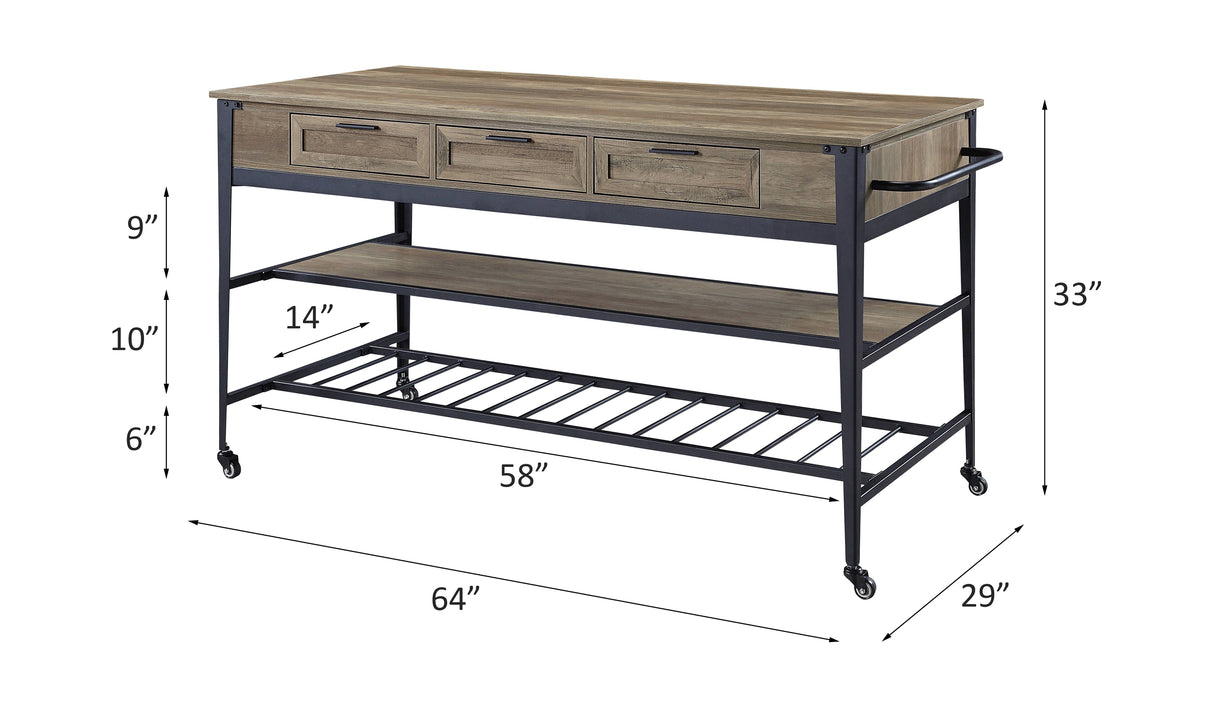 Acme - Macaria Kitchen Island AC00402 Rustic Oak & Black Finish