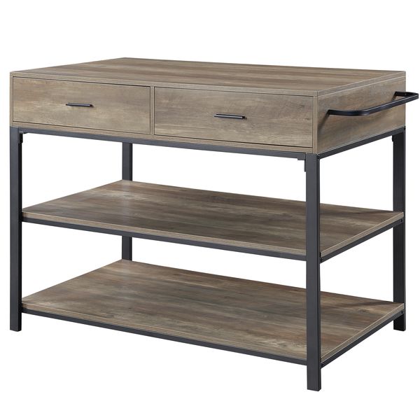 Acme - Macaria Kitchen Island AC00403 Rustic Oak & Black Finish