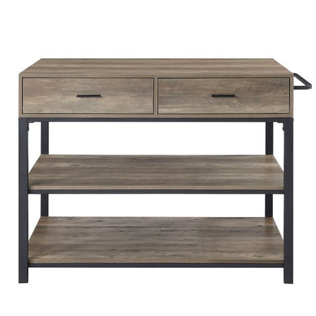 Acme - Macaria Kitchen Island AC00403 Rustic Oak & Black Finish