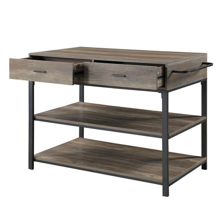 Acme - Macaria Kitchen Island AC00403 Rustic Oak & Black Finish