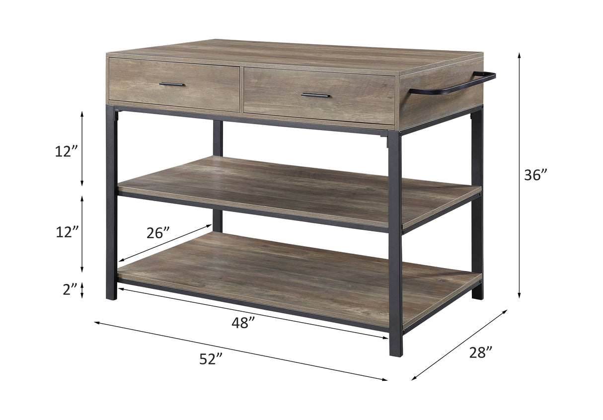 Acme - Macaria Kitchen Island AC00403 Rustic Oak & Black Finish