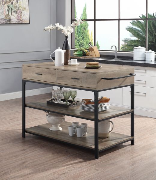 Acme - Macaria Kitchen Island AC00403 Rustic Oak & Black Finish