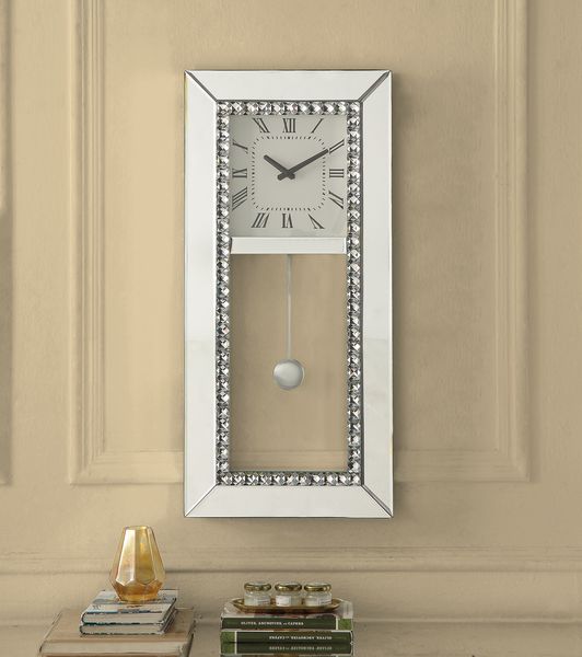 Acme - Lotus Wall Clock AC00418 Mirrored & Faux Ice Cube Crystals