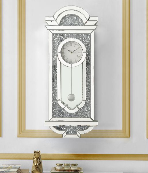 Acme - Noralie Wall Clock AC00419 Mirrored & Faux Diamonds