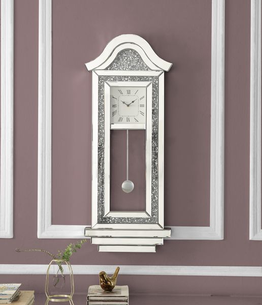 Acme - Noralie Wall Clock AC00420 Mirrored & Faux Diamonds