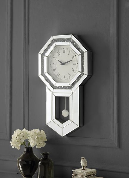 Acme - Noralie Wall Clock AC00421 Mirrored & Faux Diamonds