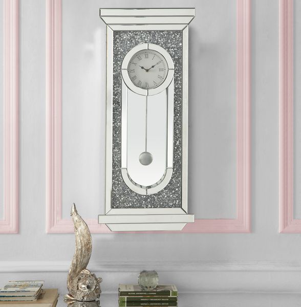 Acme - Noralie Wall Clock AC00422 Mirrored & Faux Diamonds