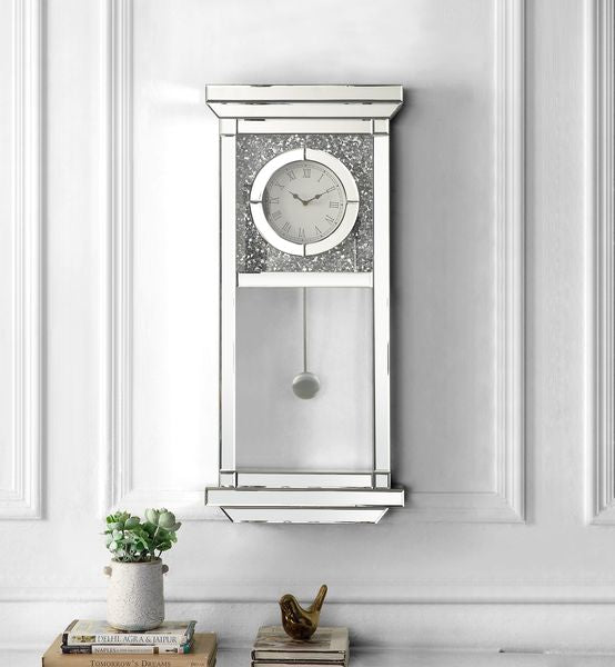 Acme - Noralie Wall Clock AC00423 Mirrored & Faux Diamonds