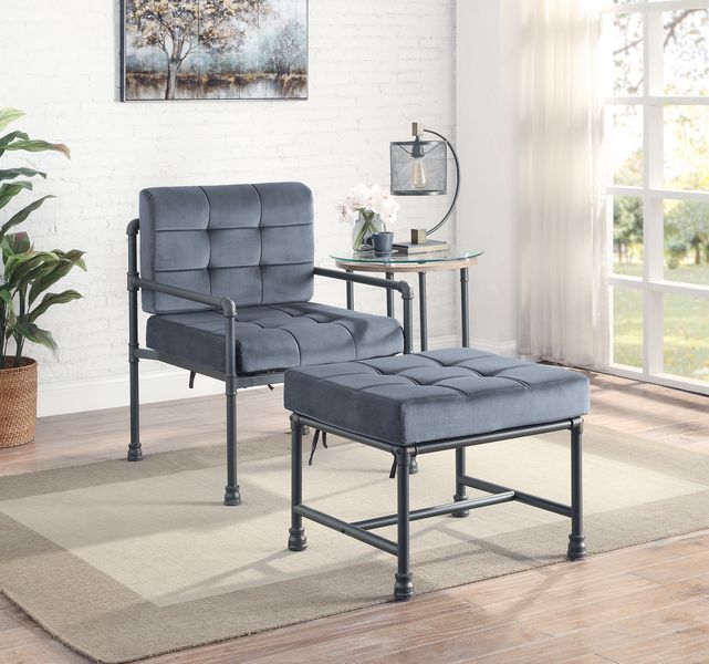 Brantley Ottoman AC00427 Gray Velvet & Sandy Gray Finish | Acme - AC00427 - Home Elegance USA - 2