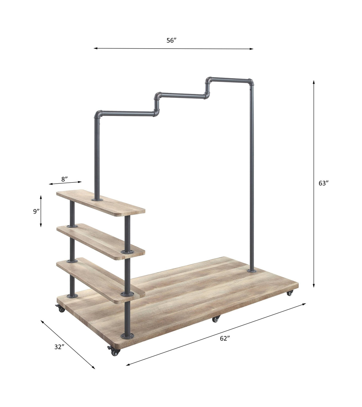 Brantley Hanger Rack AC00431 Oak & Sandy Gray Finish | Acme | Home Elegance USA