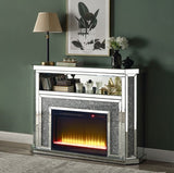 Acme - Noralie Fireplace W/Led AC00508 Mirrored & Faux Diamonds