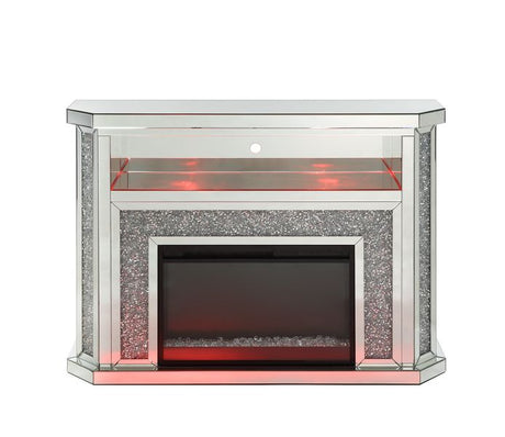 Acme - Noralie Fireplace W/Led AC00508 Mirrored & Faux Diamonds