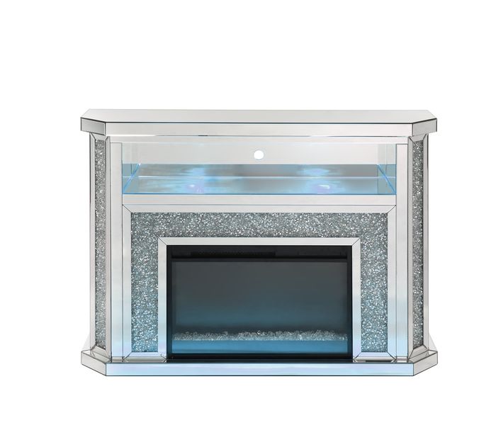 Acme - Noralie Fireplace W/Led AC00508 Mirrored & Faux Diamonds