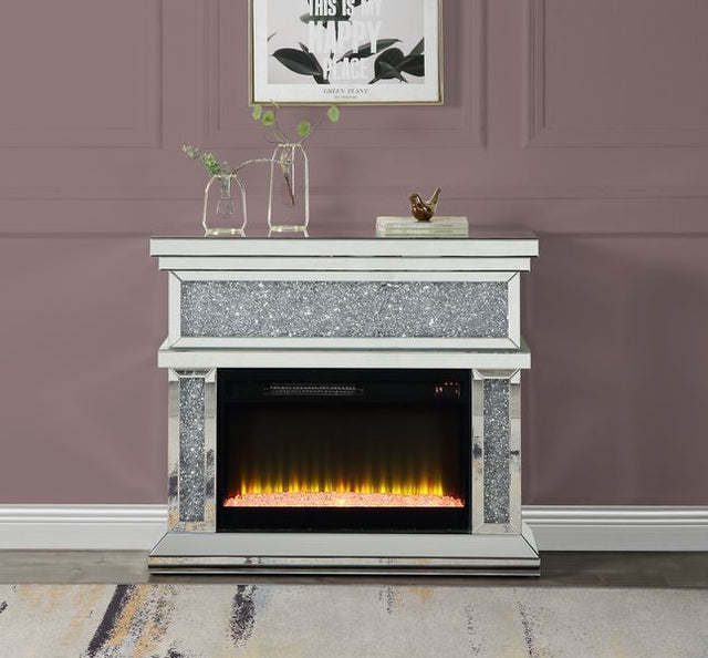 Acme - Noralie Fireplace AC00511 Mirrored & Faux Diamonds