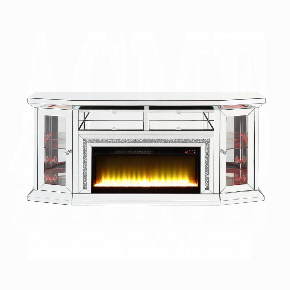 Noralie Tv Stand W/Fireplace & Led AC00517 Mirrored & Faux Diamonds | Acme
