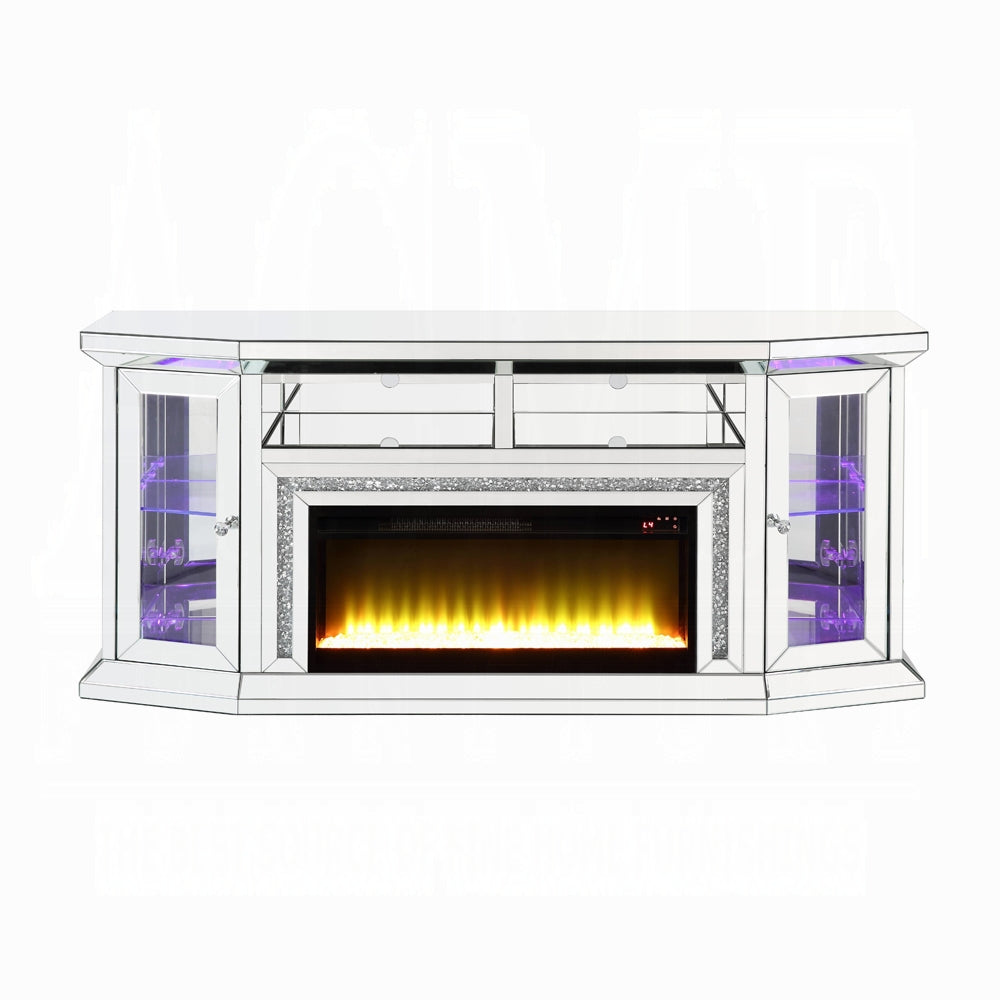 Noralie Tv Stand W/Fireplace & Led AC00517 Mirrored & Faux Diamonds | Acme