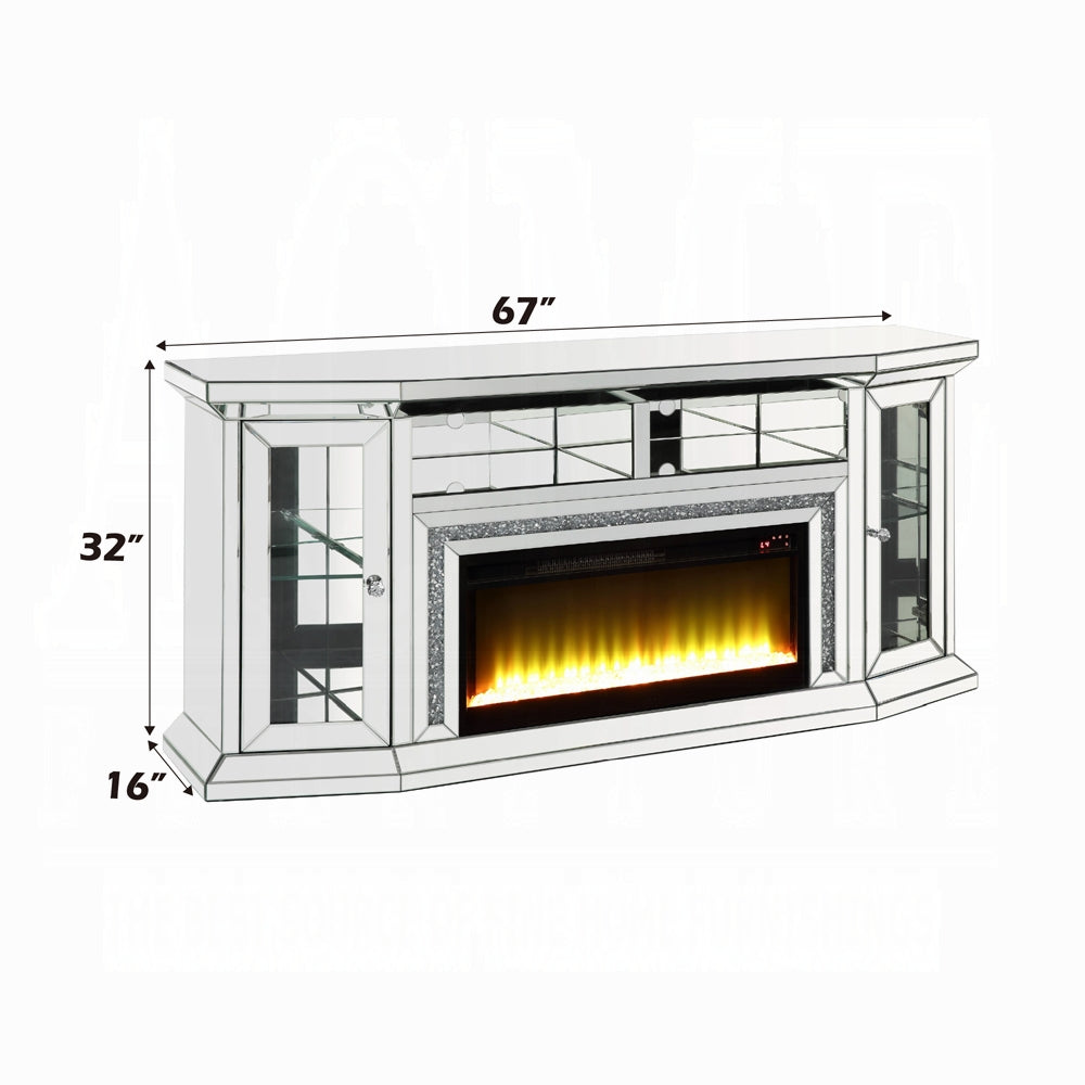 Noralie Tv Stand W/Fireplace & Led AC00517 Mirrored & Faux Diamonds | Acme