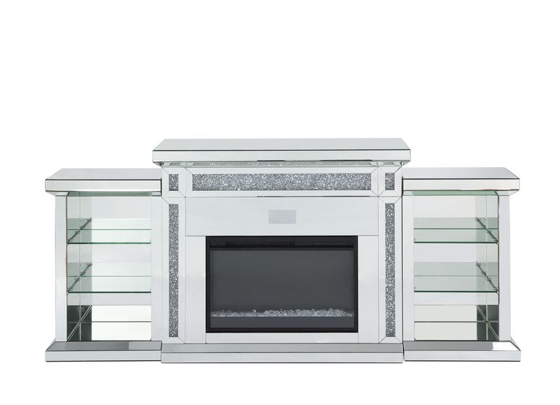 Acme - Noralie Fireplace W/Led & Bluetooth AC00518 Mirrored & Faux Diamonds