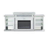 Acme - Noralie Fireplace W/Led & Bluetooth AC00518 Mirrored & Faux Diamonds