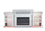 Acme - Noralie Fireplace W/Led & Bluetooth AC00518 Mirrored & Faux Diamonds