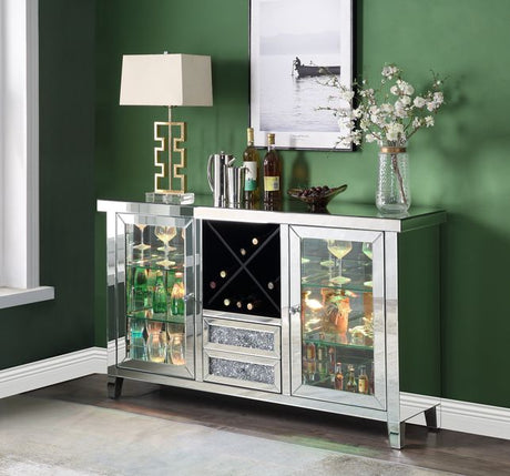 Acme - Noralie Wine Cabinet W/Led AC00525 Mirrored & Faux Diamonds