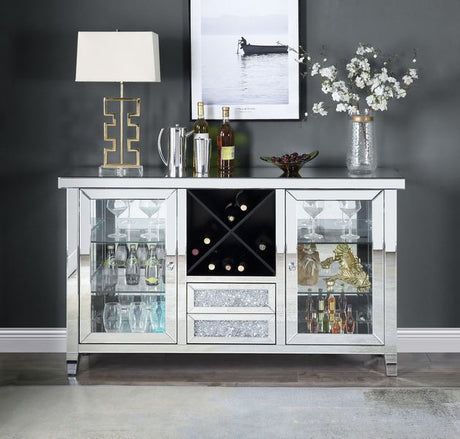 Acme - Noralie Wine Cabinet W/Led AC00525 Mirrored & Faux Diamonds