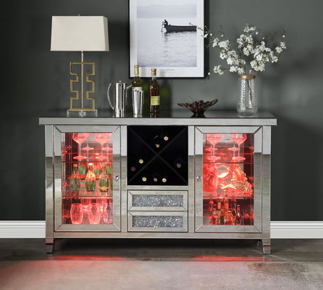 Acme - Noralie Wine Cabinet W/Led AC00525 Mirrored & Faux Diamonds