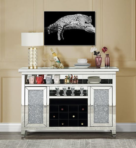Acme - Noralie Wine Cabinet W/Led AC00526 Mirrored & Faux Diamonds