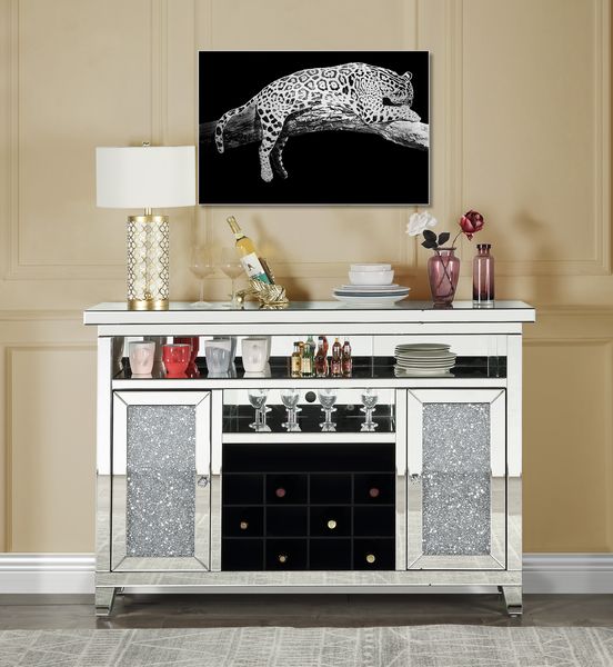 Acme - Noralie Wine Cabinet W/Led AC00526 Mirrored & Faux Diamonds