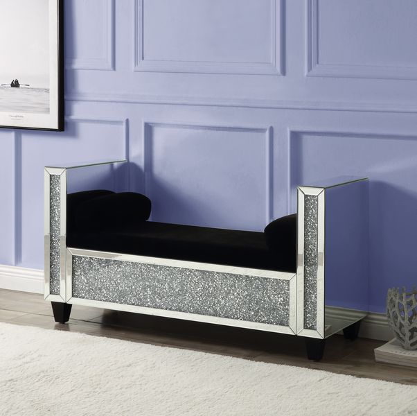 Acme - Noralie Bench W/2 Pillows AC00528 Mirrored & Faux Diamonds