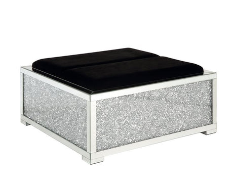 Acme - Noralie Ottoman W/Storage AC00531 Mirrored & Faux Diamonds