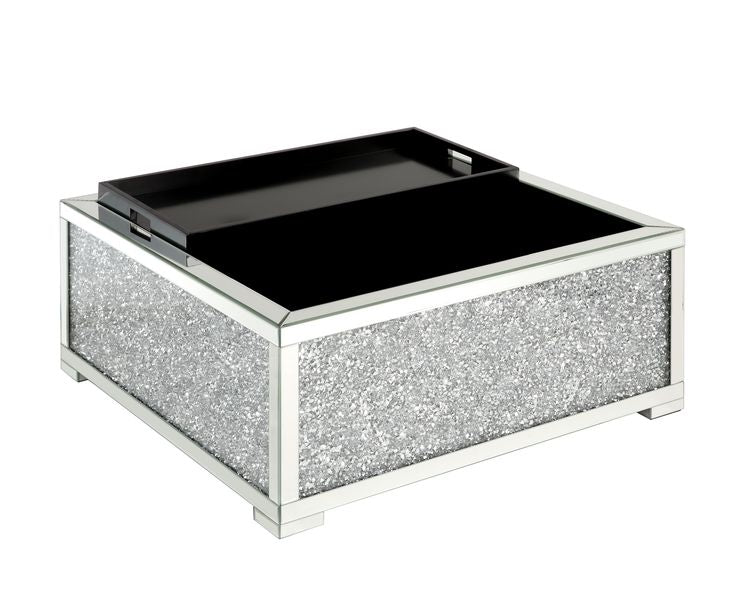 Acme - Noralie Ottoman W/Storage AC00531 Mirrored & Faux Diamonds