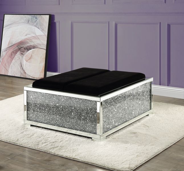 Acme - Noralie Ottoman W/Storage AC00531 Mirrored & Faux Diamonds