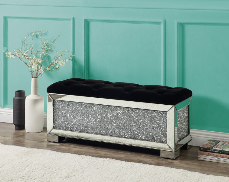 Acme - Noralie Bench W/Storage AC00532 Mirrored & Faux Diamonds