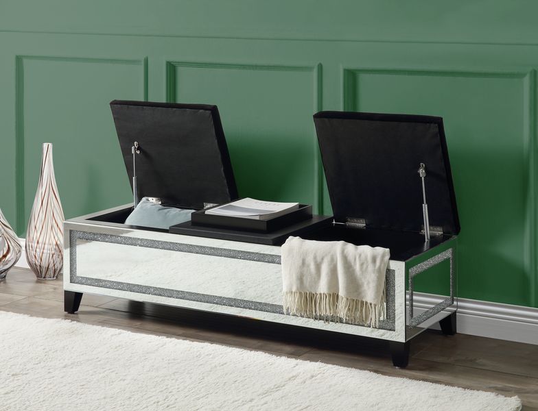 Acme - Noralie Bench W/Storage AC00533 Mirrored & Faux Diamonds