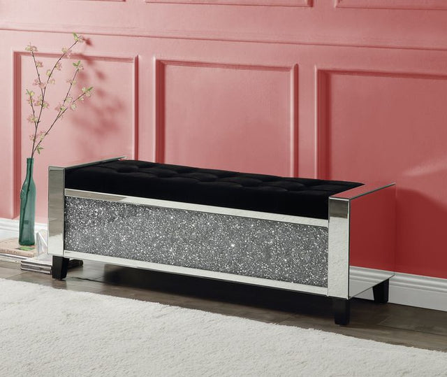 Acme - Noralie Bench W/Storage AC00534 Mirrored & Faux Diamonds