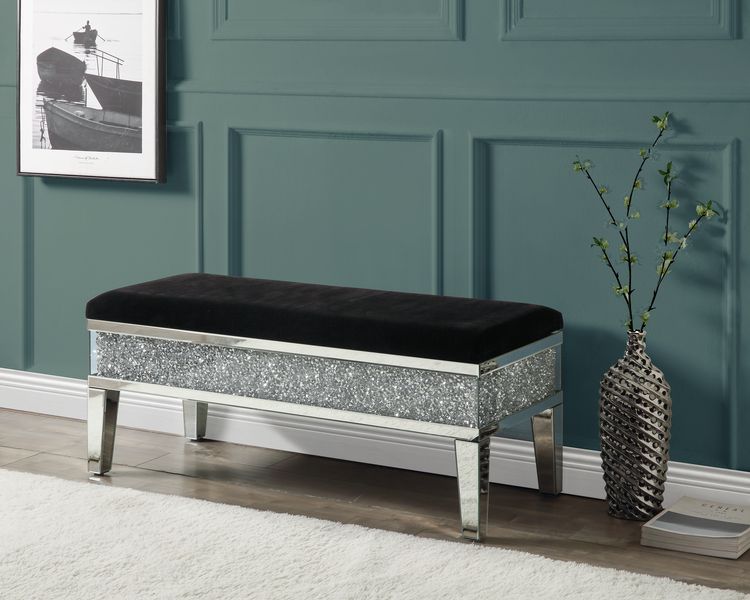 Acme - Noralie Bench W/Storage AC00535 Mirrored & Faux Diamonds