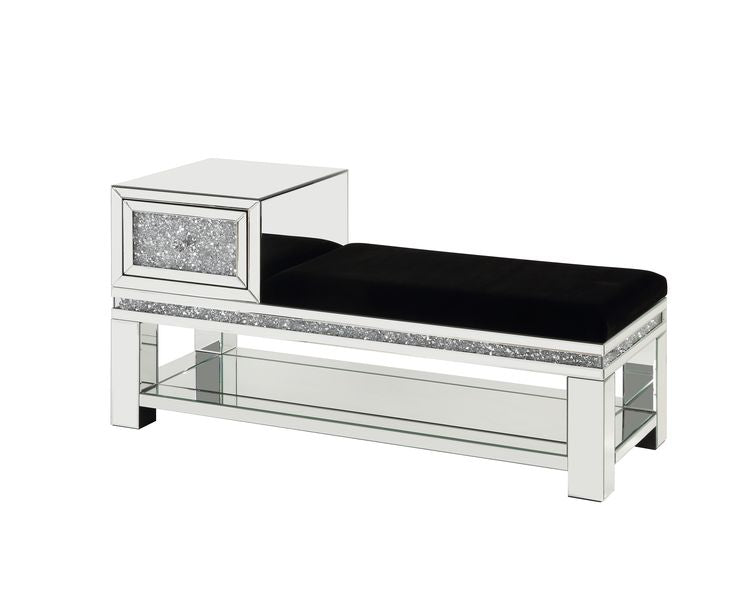 Acme - Noralie Bench W/Storage AC00538 Mirrored & Faux Diamonds