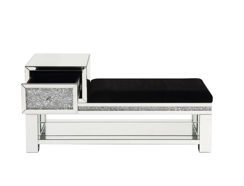 Acme - Noralie Bench W/Storage AC00538 Mirrored & Faux Diamonds