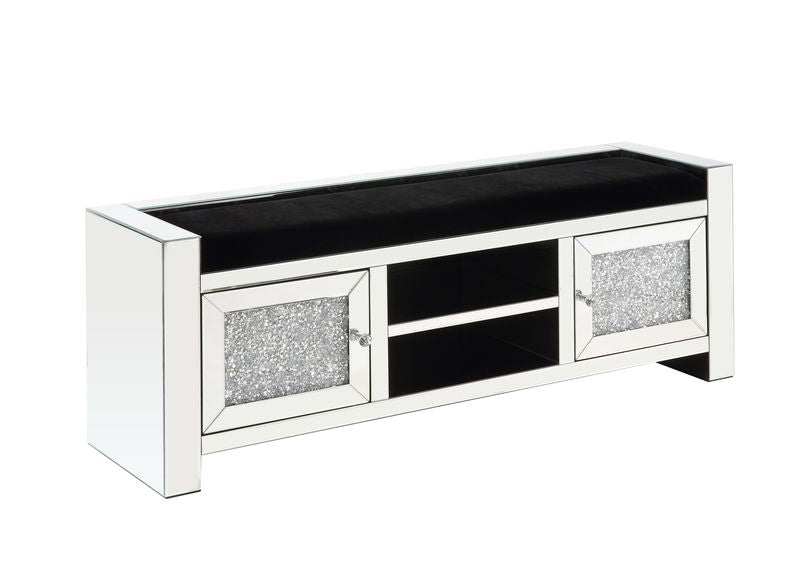 Acme - Noralie Bench W/Storage AC00539 Mirrored & Faux Diamonds