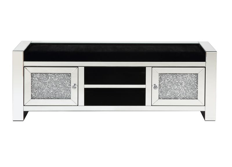 Acme - Noralie Bench W/Storage AC00539 Mirrored & Faux Diamonds