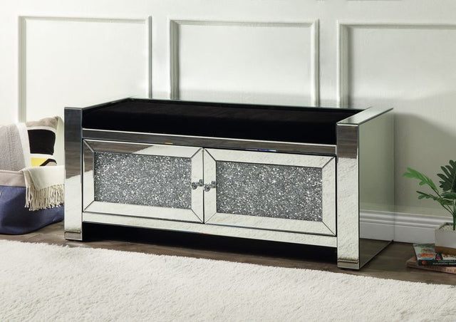 Acme - Noralie Bench W/Storage AC00540 Mirrored & Faux Diamonds