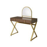 Acme - Coleen Vanity Desk W/Mirror & Jewelry Tray AC00665 Walnut & Gold Finish